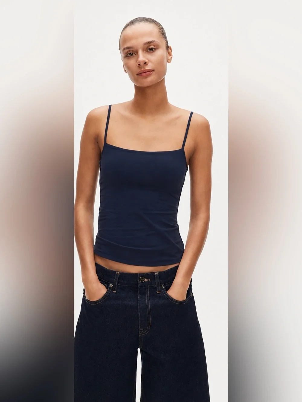 J.Crew Stretch cotton shelf-bra tank top in navy